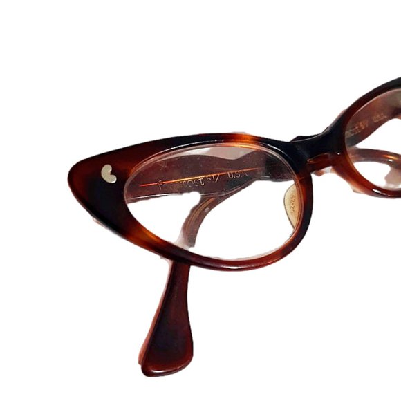 True Vintage 1950s Brown Tortoise Shell Plastic Cat Eye Glasses Fancy Sides MCM - Picture 3 of 5